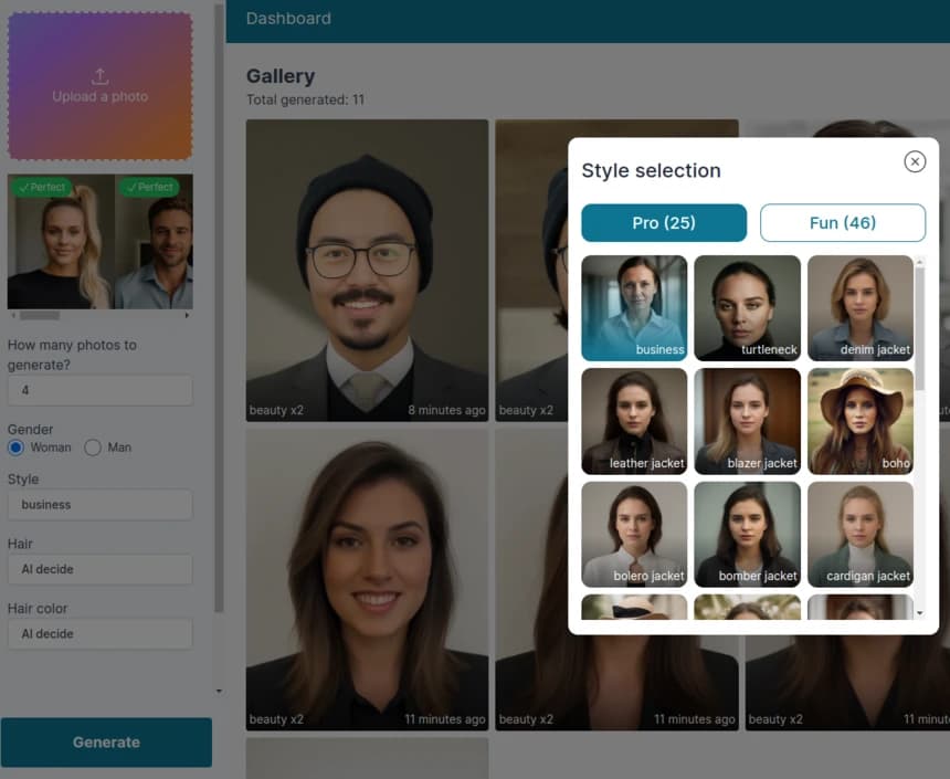 Preview of headshotgenerator.io's dashboard