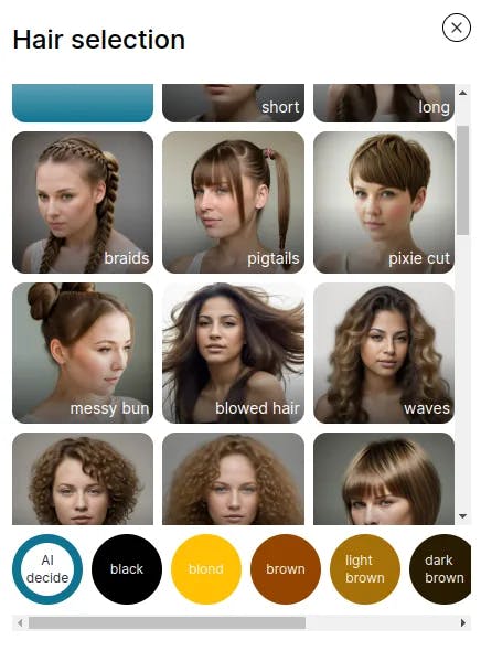 Preview of how to select hairstyle on headshotgenerator.io